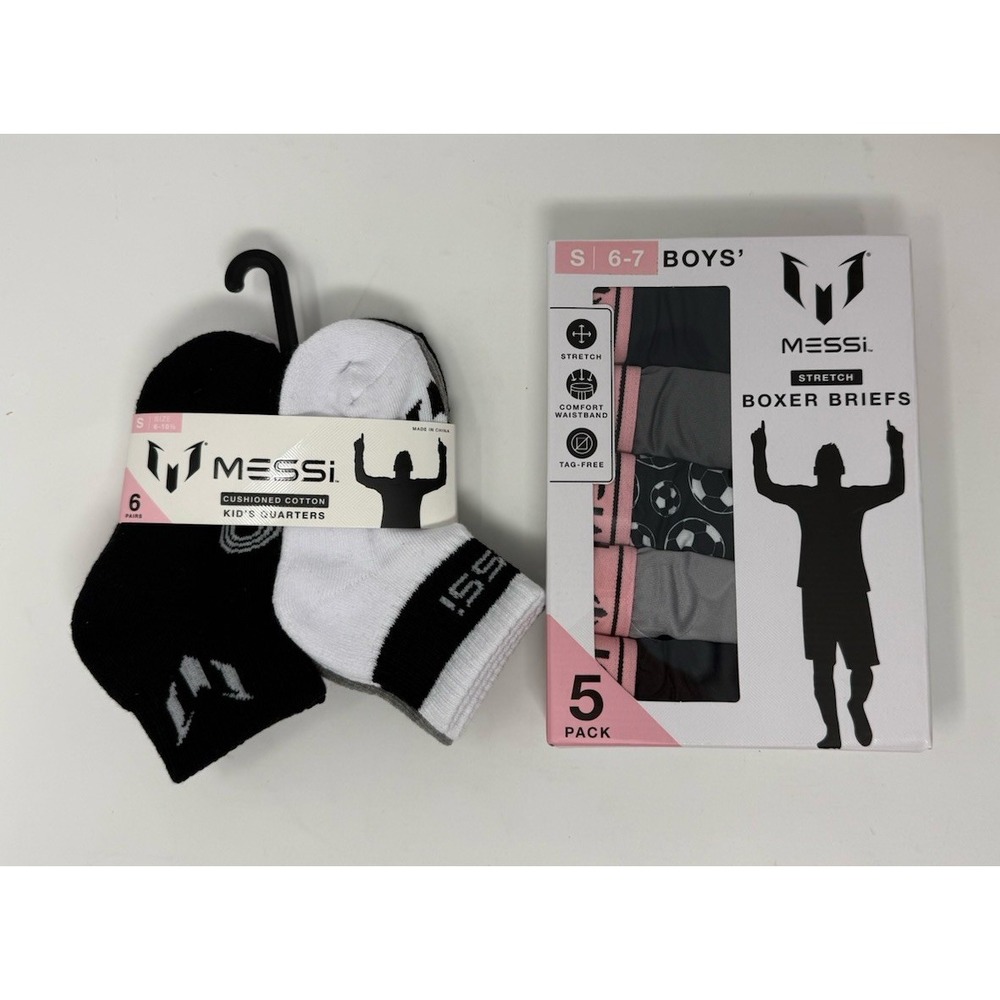 Messi 5pk Kids Strech Boxer Briefs Underwear Size Small 6-7‎ And Socks NWT